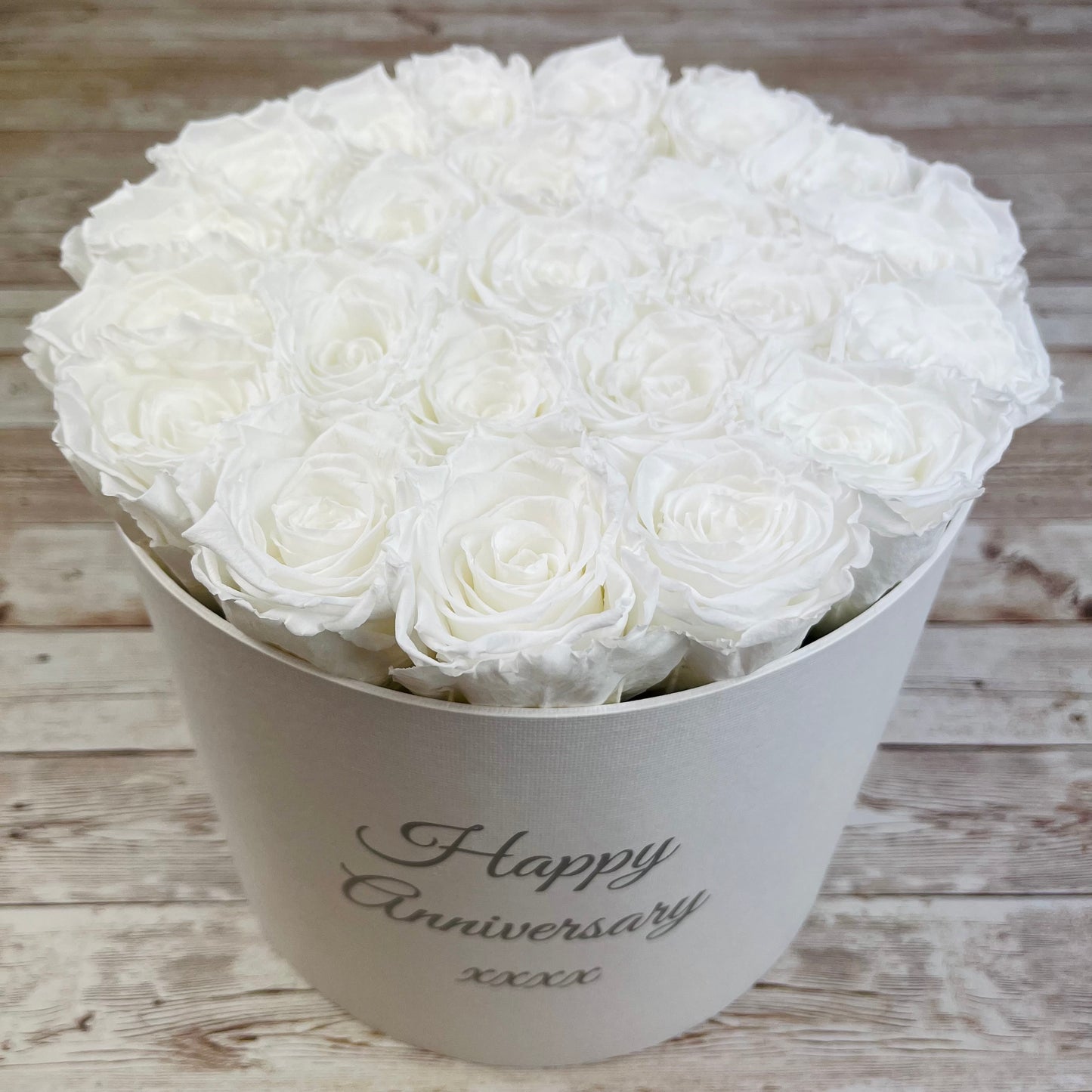 Large Round White Infinity Rose Box - White Eternal Roses - Forever Roses - Rose Colours divider-Angelic White