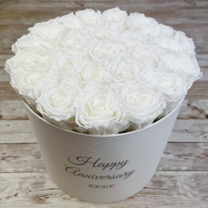 Large Round White Infinity Rose Box - White Eternal Roses - Forever Roses - Rose Colours divider-Angelic White