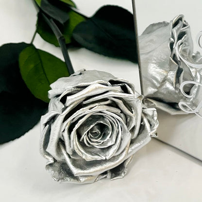 Long Stem Infinity Rose - Silver Infinity Roses - One Year Roses - Single Boxed Rose 
