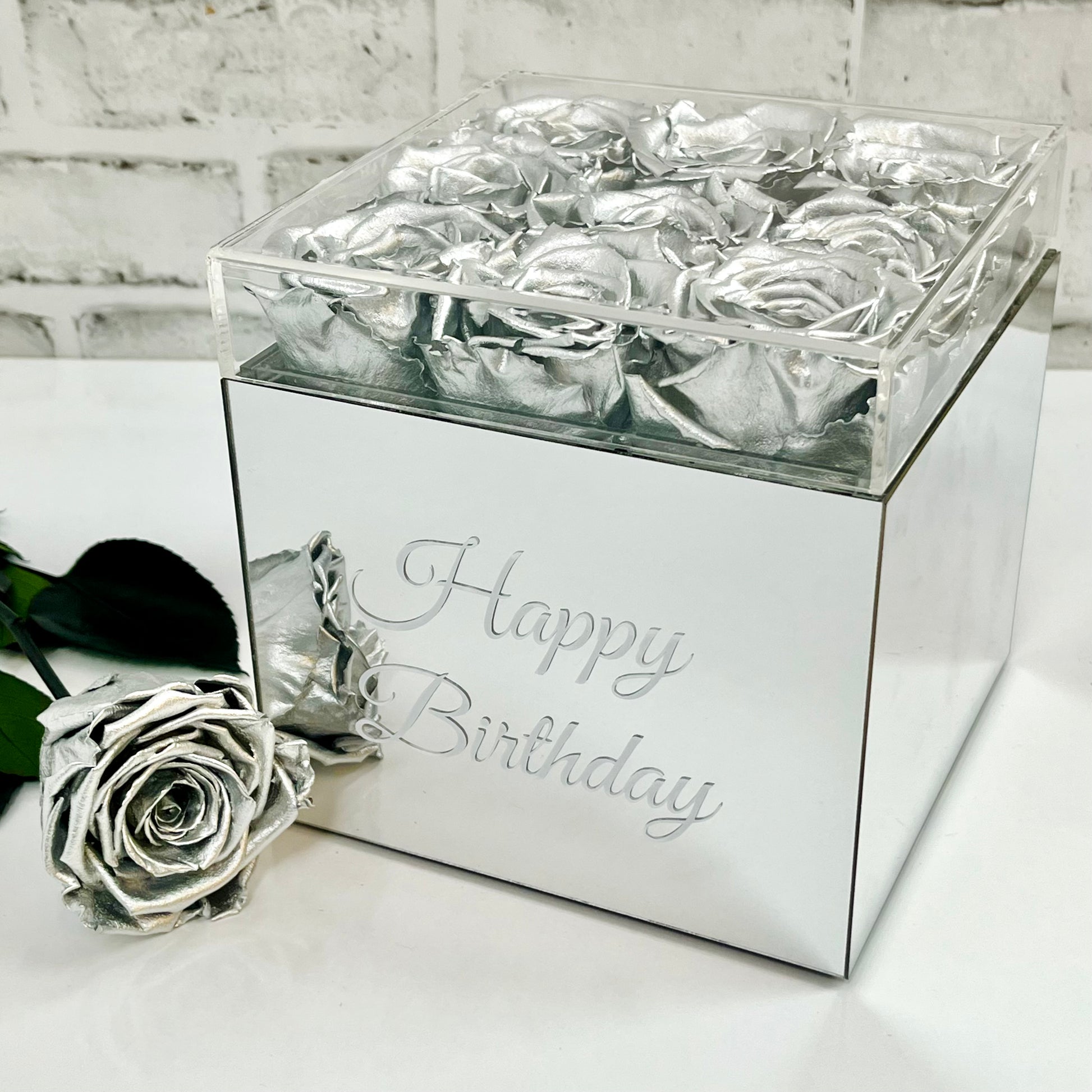 Infinity Rose Mirrored Box - One Year Roses - Personalised Rose Box - Silver Infinity Roses - Rose Colours divider-Silver Sensation