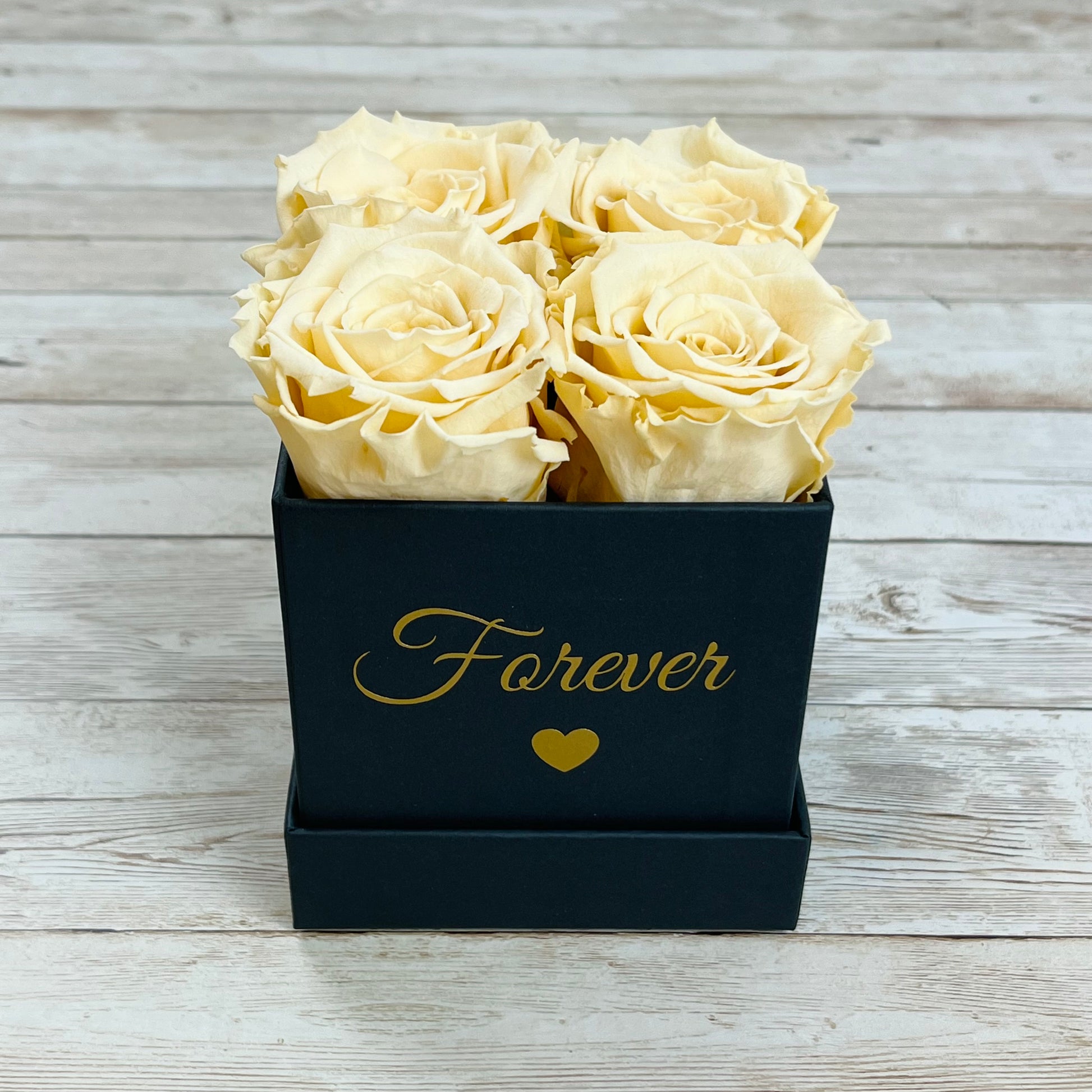 Black Square Petite Infinity Rose Box - Infinity Roses - Champagne One Year Roses - Rose Colours divider-Vintage Champagne