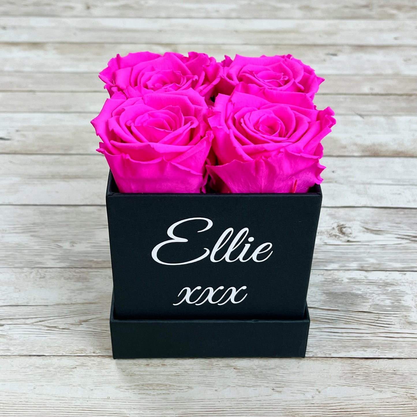 Black Square Petite Infinity Rose Box - Infinity Roses - Shocking Pink One Year Roses - Rose Colours divider-Shocking Pink