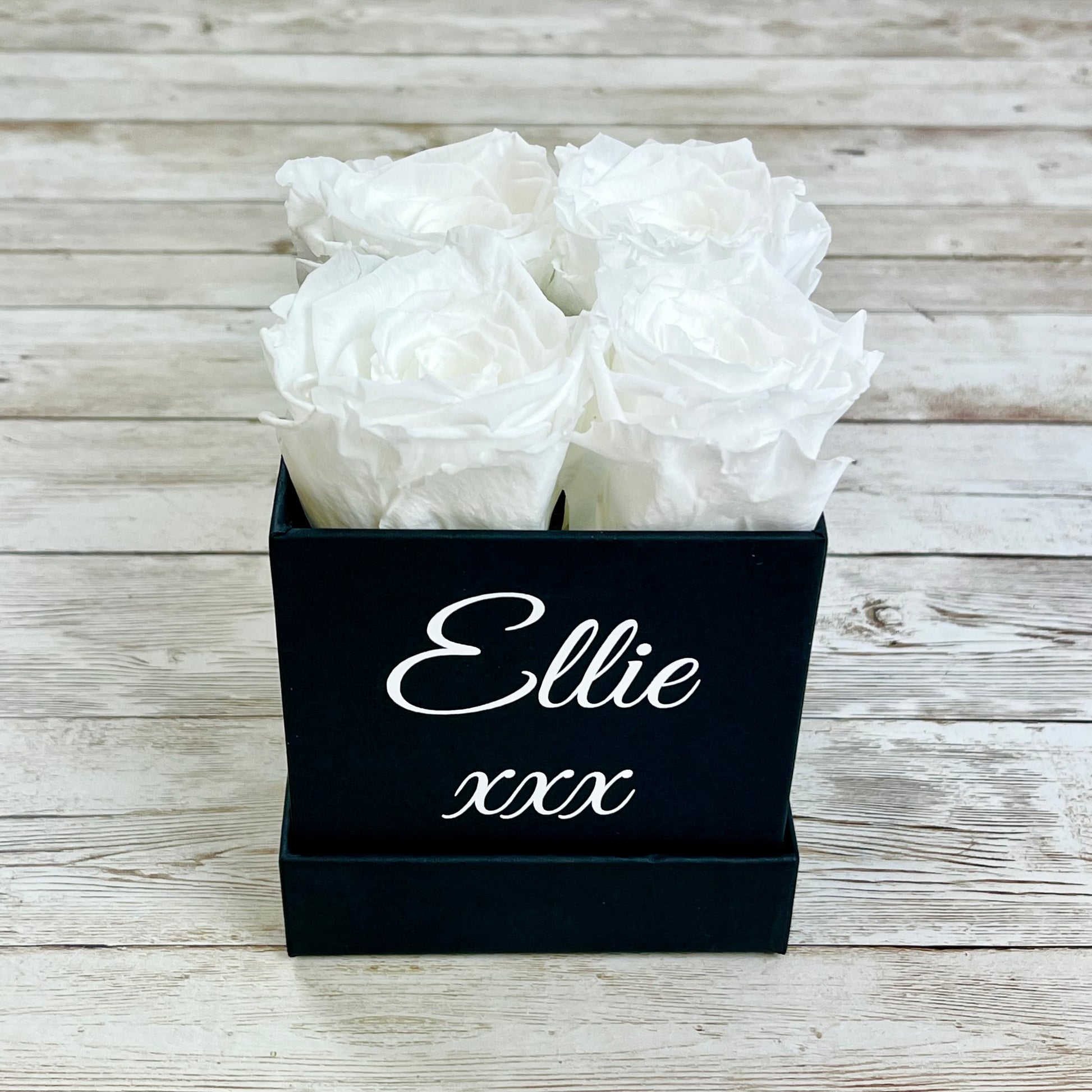 Black Square Petite Infinity Rose Box - Infinity Roses - White One Year Roses - Box of Roses - Rose Colours divider-Angelic White
