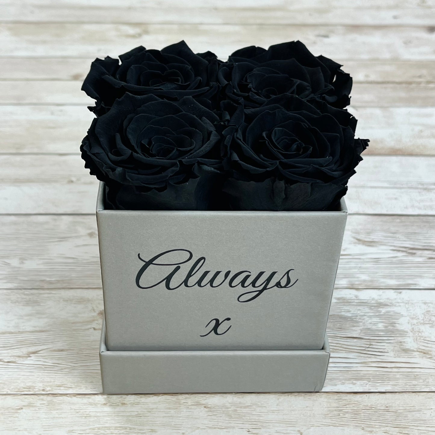 Grey Square Petite Infinity Rose Box - Infinity Roses - Black One Year Roses - Rose Colours divider-Midnight Black