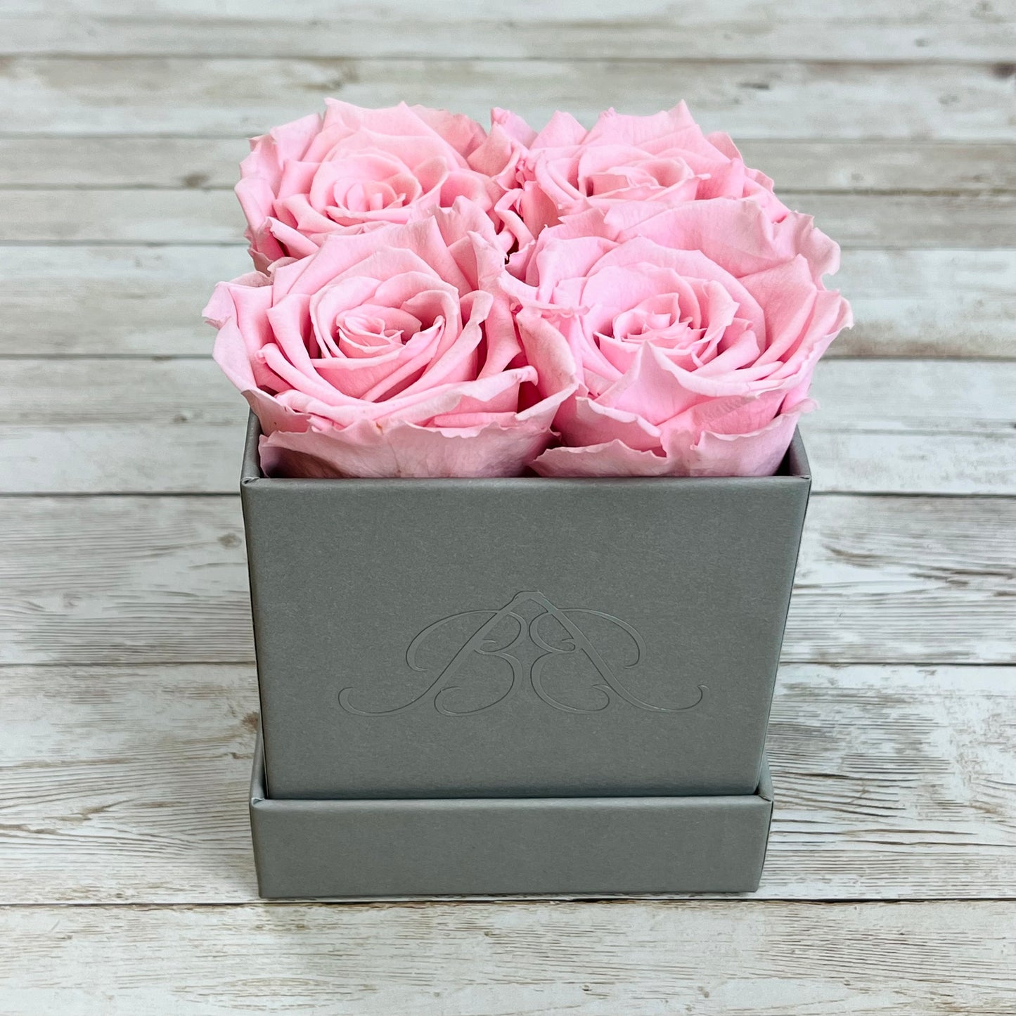 Grey Square Petite Infinity Rose Box - Infinity Roses - Pink One Year Roses - Square Box of Roses - Rose Colours divider-Petal Pink