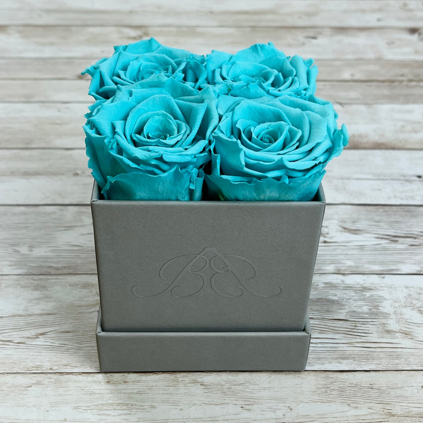 Grey Square Petite Infinity Rose Box - Eternal Roses - Tiffany Blue One Year Roses - Rose Colours divider-Tiffany Blue