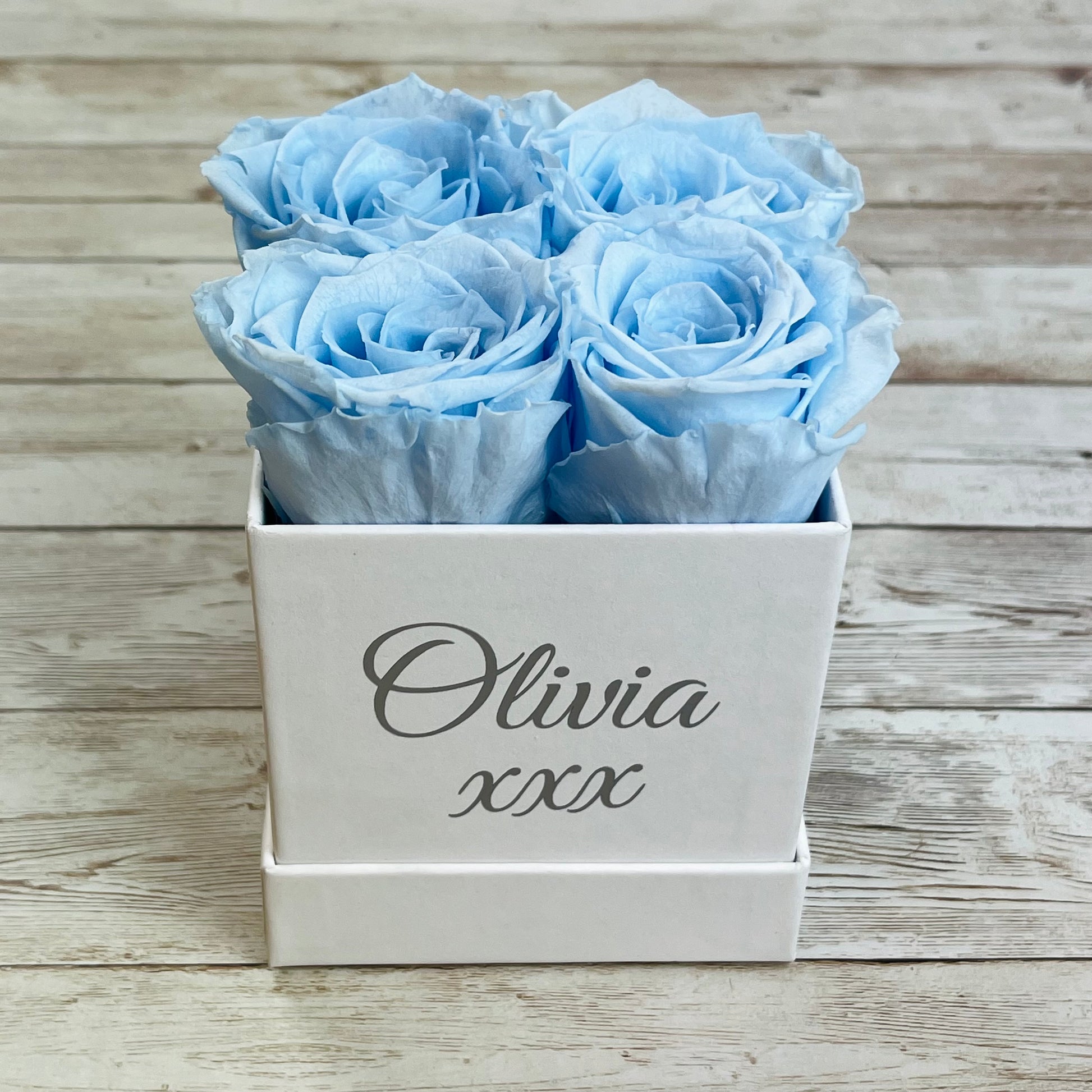 White Square Petite Infinity Rose Box - Infinity Roses - Baby Blue One Year Roses - Rose Colours divider-Baby Blue