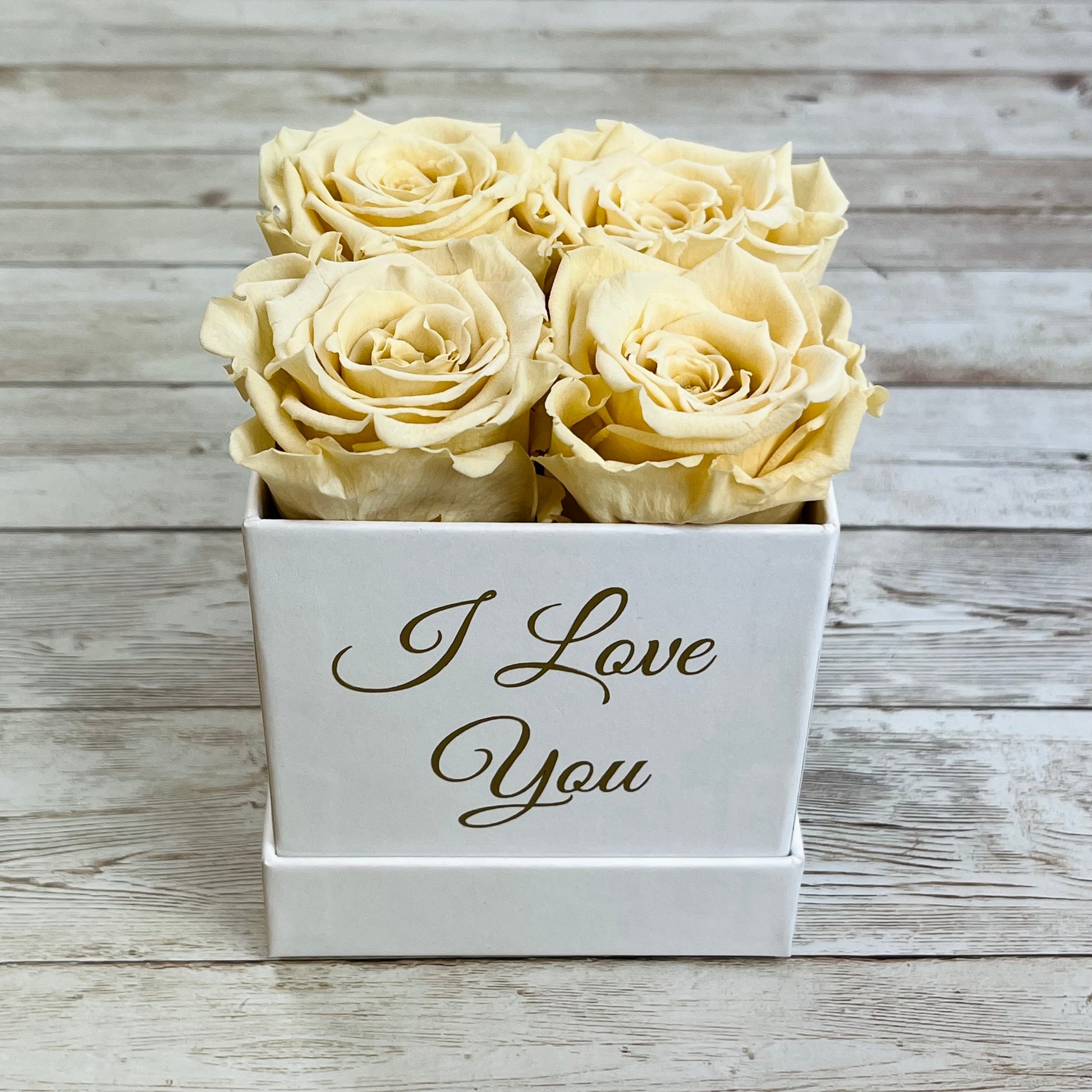 White Square Petite Infinity Rose Box - Infinity Roses - Champagne One Year Roses - Rose Colours divider-Vintage Champagne