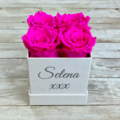 White Square Petite Infinity Rose Box - Infinity Roses - Shocking Pink One Year Roses - Rose Colours divider-Shocking Pink