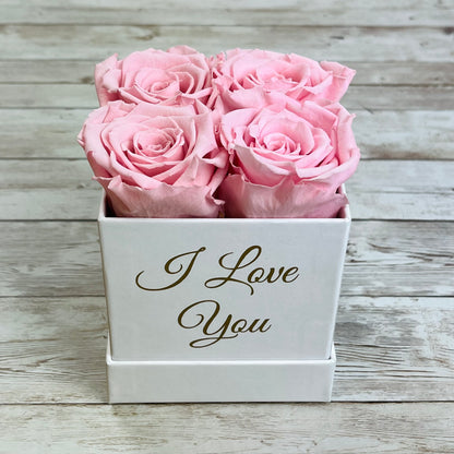 White Square Petite Infinity Rose Box - Infinity Roses - Pink One Year Roses - Square Box of Roses - Rose Colours divider-Petal Pink