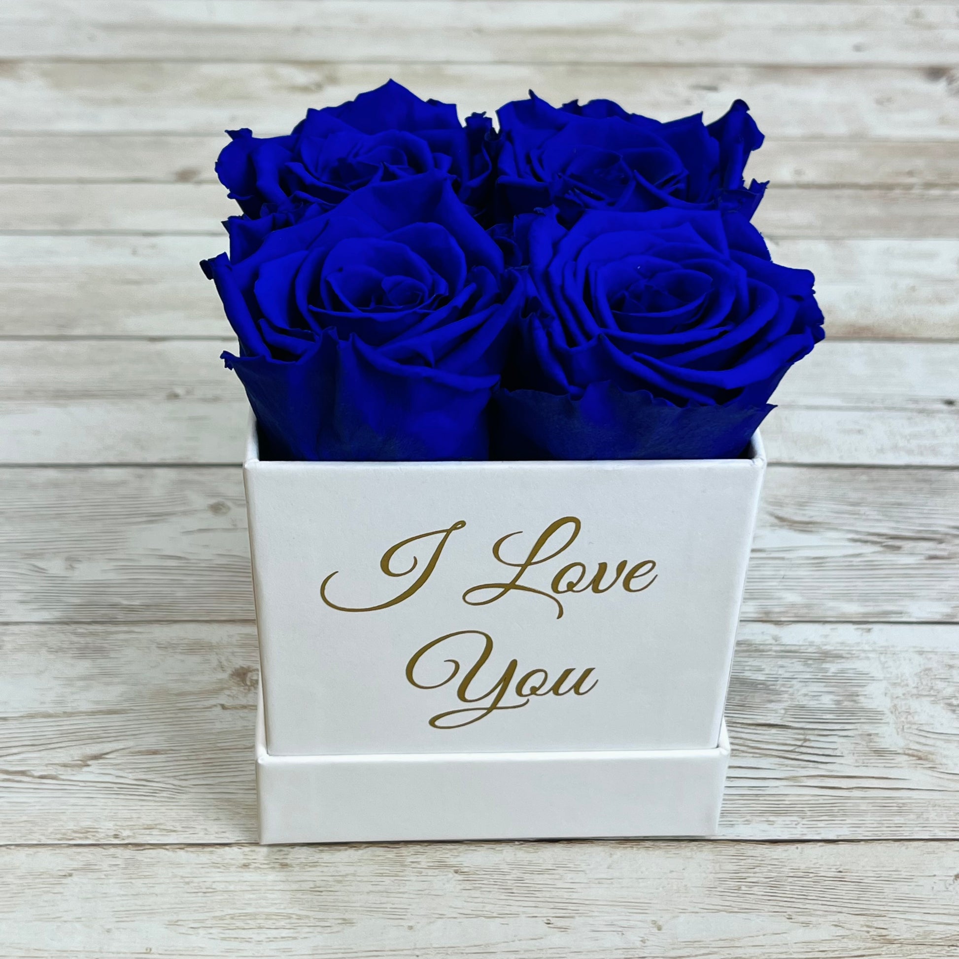 White Square Petite Infinity Rose Box - Infinity Roses - Sapphire Blue One Year Roses - Rose Colours divider-Sapphire Blue