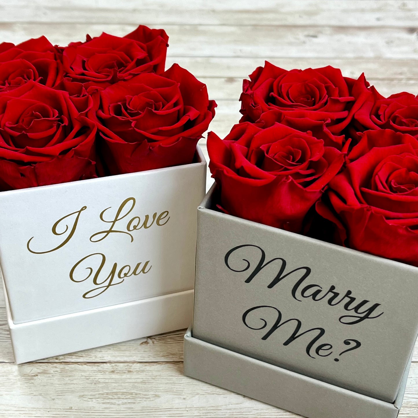 Petite Square |White & Grey Infinity Rose Boxes | One Year Roses