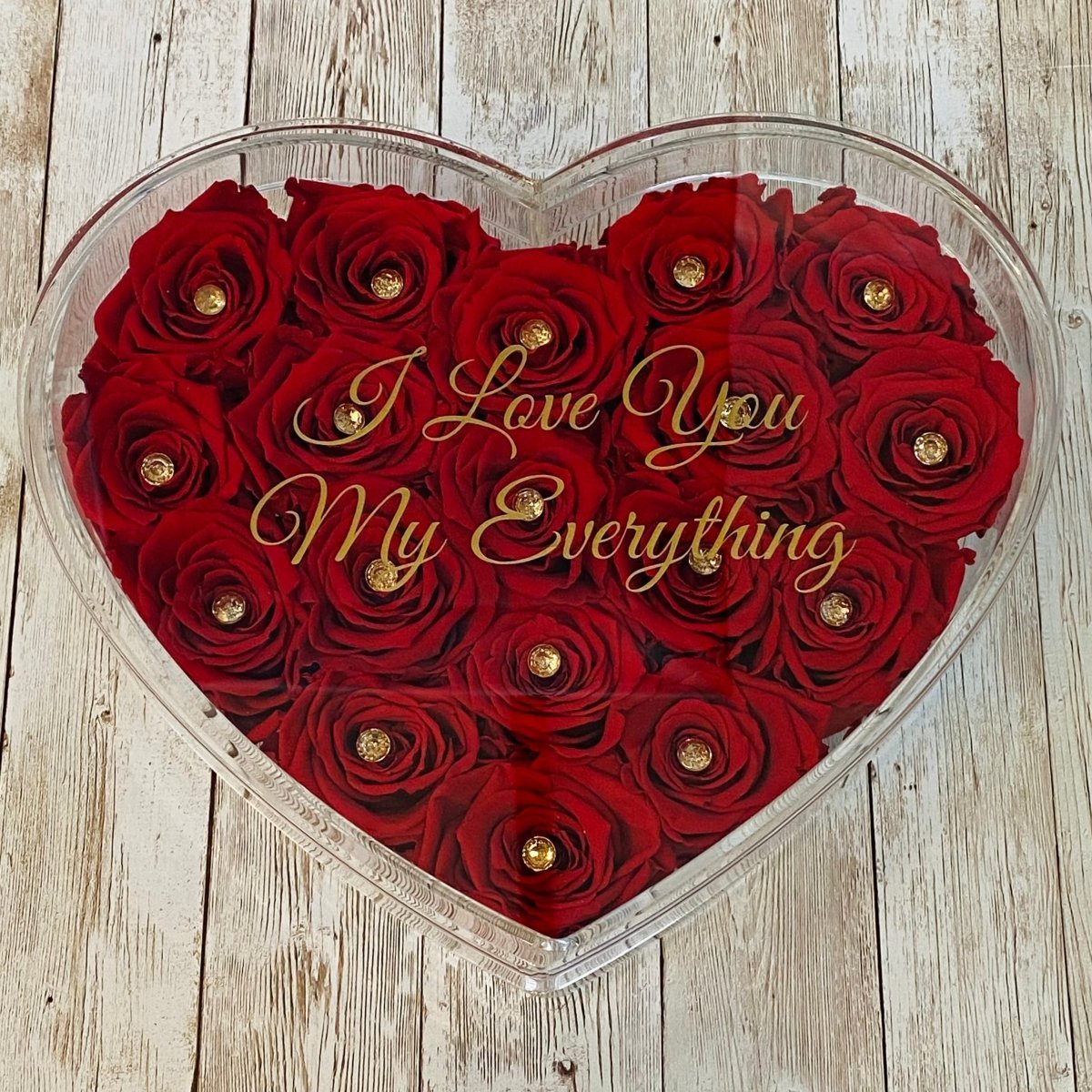 Infinity Rose Acrylic Heart Box - 18 Red Eternal Roses - Forever Roses - Eternal Gift - Bling Blooms