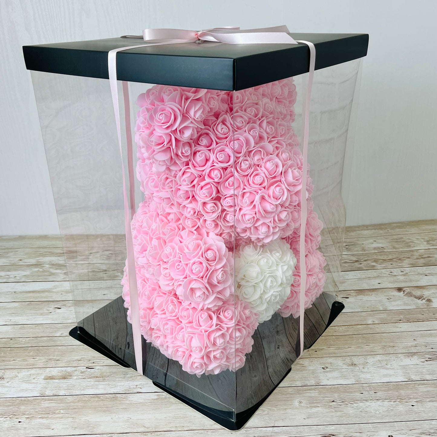 Rose Bear - Forever Pink Rose Teddy Bears - Gift Boxed Bears- side view