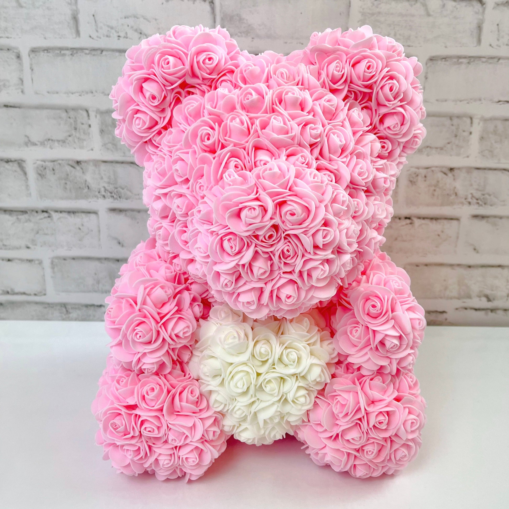 Rose Bear - Forever Pink Rose Teddy Bears - Gift Boxed Bears- Rose Bear divider- Light Pink Bear with White Heart