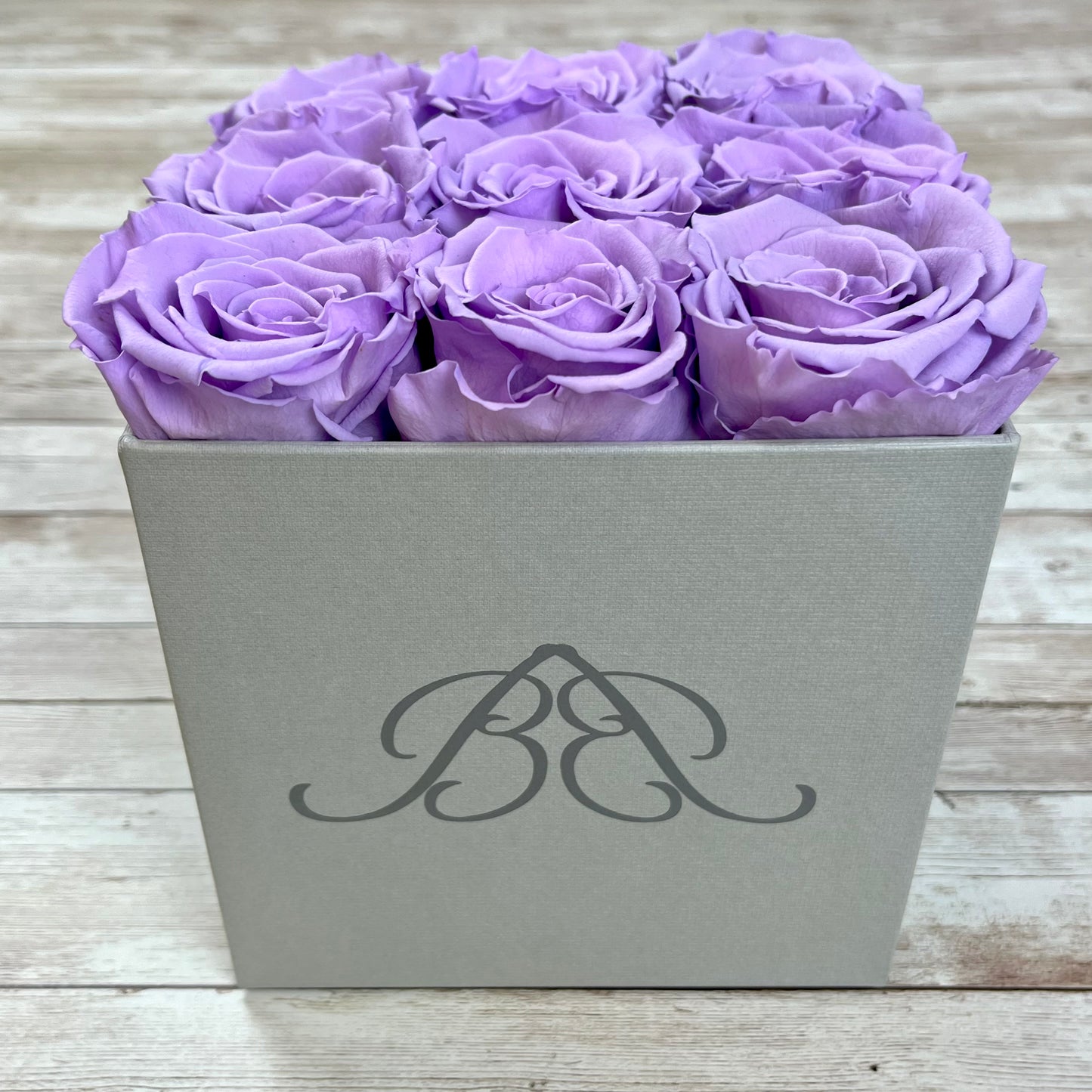Grey Square Infinity Rose Box - Infinity Roses - Lavender One Year Roses - Square Box of Roses - Rose Colours divider-Lavender Haze