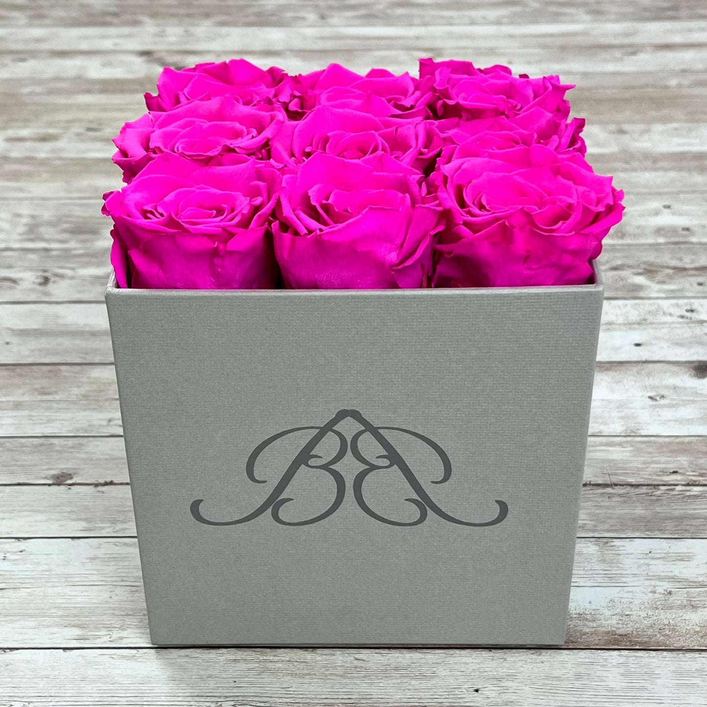 Grey Square Infinity Rose Box - Infinity Roses - Shocking Pink One Year Roses - Square Box of Roses - Rose Colours divider-Shocking Pink