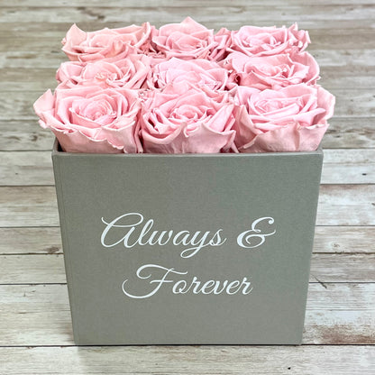 Grey Square Infinity Rose Box - Infinity Roses - Pink One Year Roses - Square Box of Roses - Rose Colours divider-Petal Pink