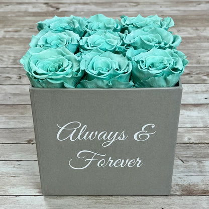 Grey Square Infinity Rose Box - Infinity Roses - Tiffany Blue One Year Roses - Square Box of Roses - Rose Colours divider-Tiffany Blue