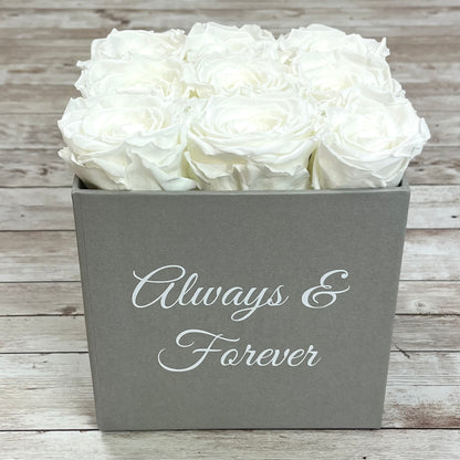Grey Square Infinity Rose Box - Infinity Roses - White One Year Roses - Square Box of Roses - Rose Colours divider-Angelic White