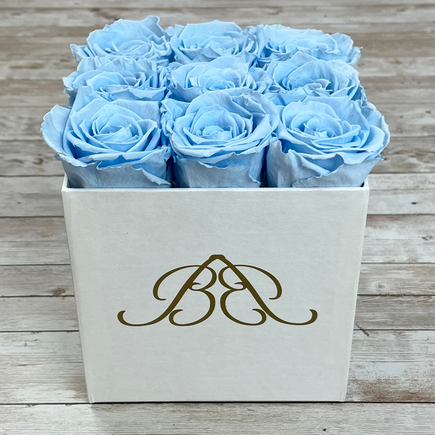 White Square Infinity Rose Box - Infinity Roses - Baby Blue One Year Roses - Square Box of Roses - Rose Colours divider-Baby Blue