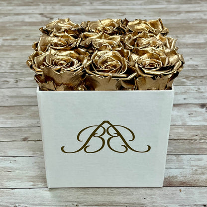 White Square Infinity Rose Box - Infinity Roses - Gold One Year Roses - Square Box of Roses - Rose Colours divider-Glamorous Gold