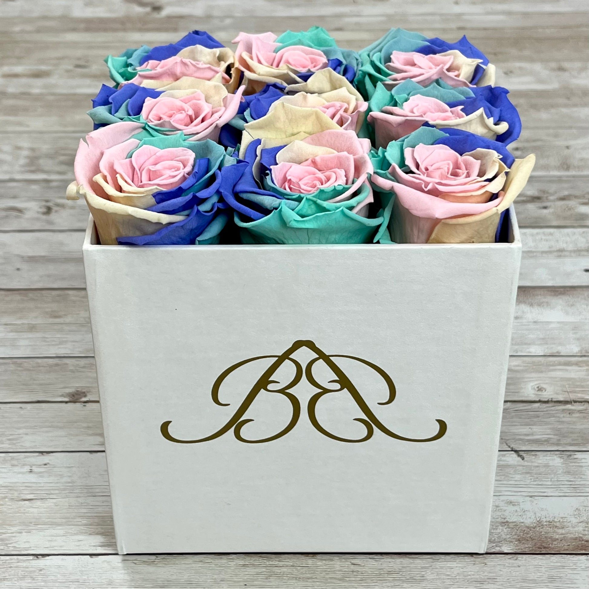 White Square Infinity Rose Box - Eternal Roses - Pastel Rainbow Forever Roses - Rose Colours divider-Pastel Rainbow
