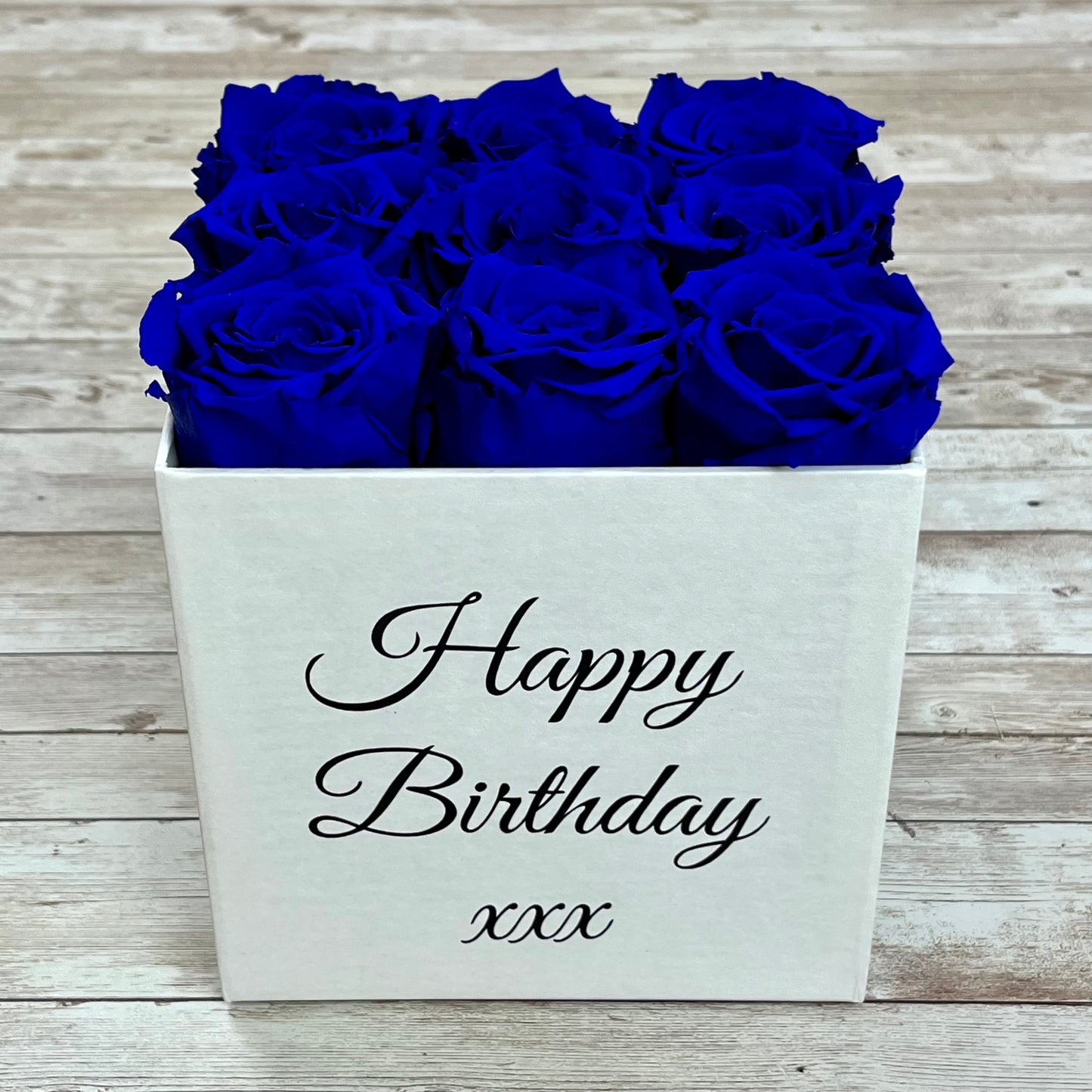 White Square Infinity Rose Box - Infinity Roses - Sapphire Blue One Year Roses - Square Box of Roses - Rose Colours divider-Sapphire Blue