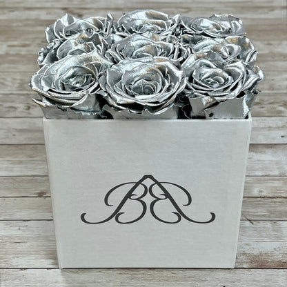 White Square Infinity Rose Box - Infinity Roses - Silver One Year Roses - Square Box of Roses- Rose Colours divider-Silver Sensation
