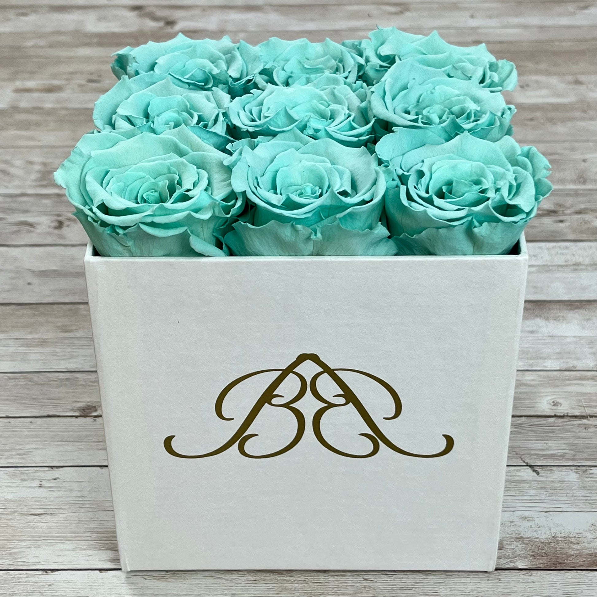 White Square Infinity Rose Box - Infinity Roses - Tiffany Blue One Year Roses - Square Box of Roses - Rose Colours divider-Tiffany Blue