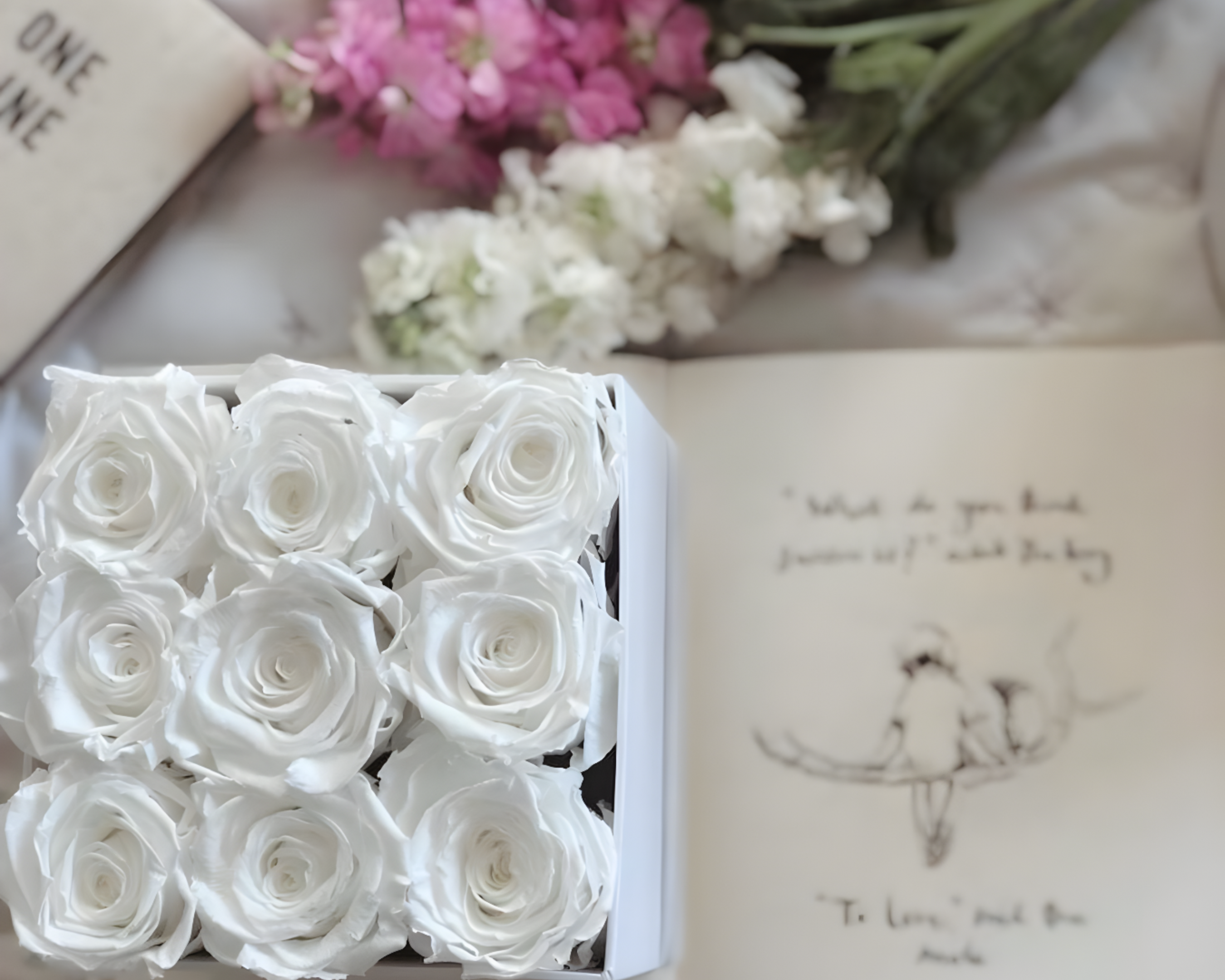 White Infinity Roses | Square Rose Box | Bling Blooms