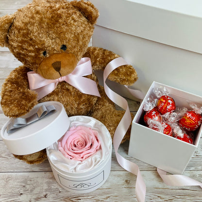Teddy & Treats Hamper - Single Pink Infinity Rose - One Year Roses - Rose Colours divider-Petal Pink