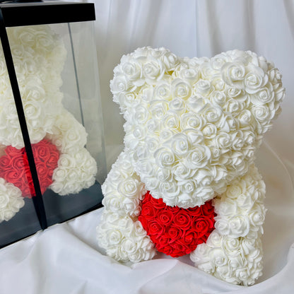 Rose Bear - Forever White Rose Teddy Bears - Gift Boxed Bears