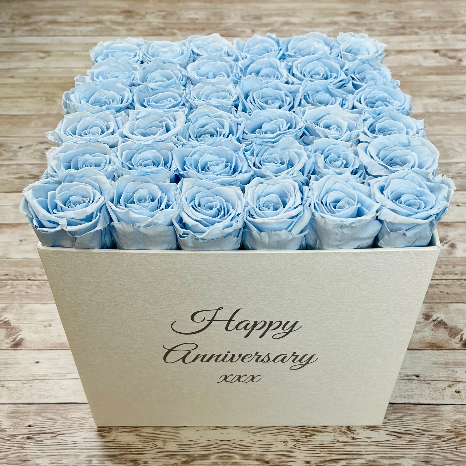White Square Bloom Box - Baby Blue Infinity Roses - One Year Roses - Rose Colours divider-Baby Blue