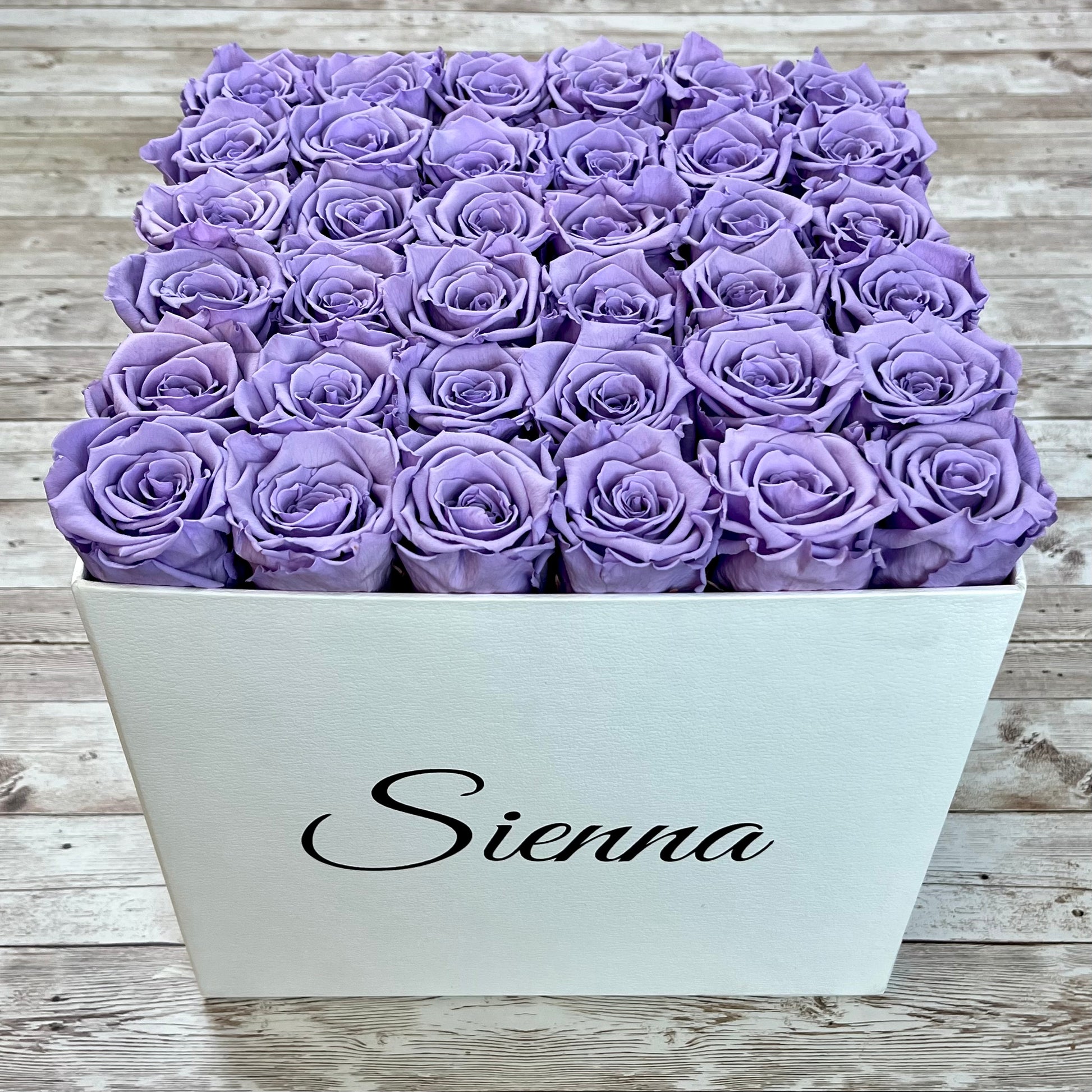 White Square Bloom Box - Lavender Infinity Roses - One Year Roses - Box of Roses - Rose Colours divider-Lavender Haze