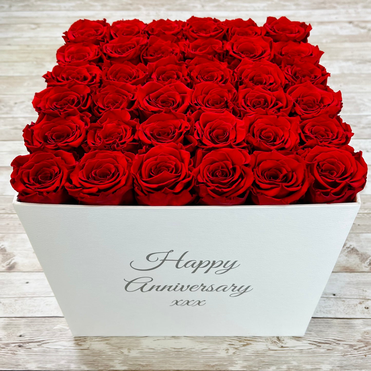 White Square Bloom Box - Red Infinity Roses - Everlasting Roses - Box of Roses - Rose Colours divider-Ruby Red