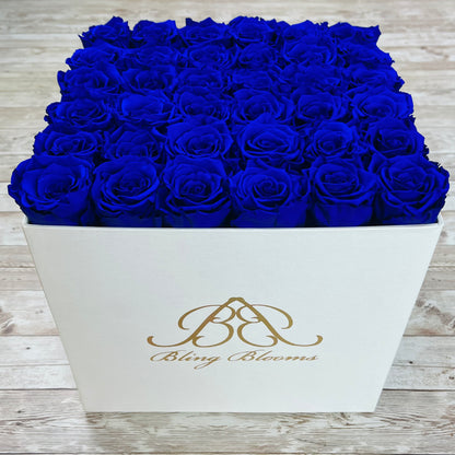 White Square Bloom Box -Blue Infinity Roses - One Year Roses - Box of Roses - Rose Colours divider-Sapphire Blue