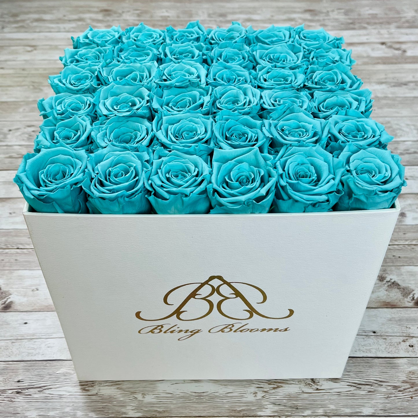 White Square Bloom Box - Tiffany Blue Infinity Roses - One Year Roses - Box of Roses - Rose Colours divider-Tiffany Blue