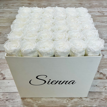 White Square Bloom Box - Infinity Roses - White One Year Roses - Box of Roses - Rose Colours divider-Angelic White