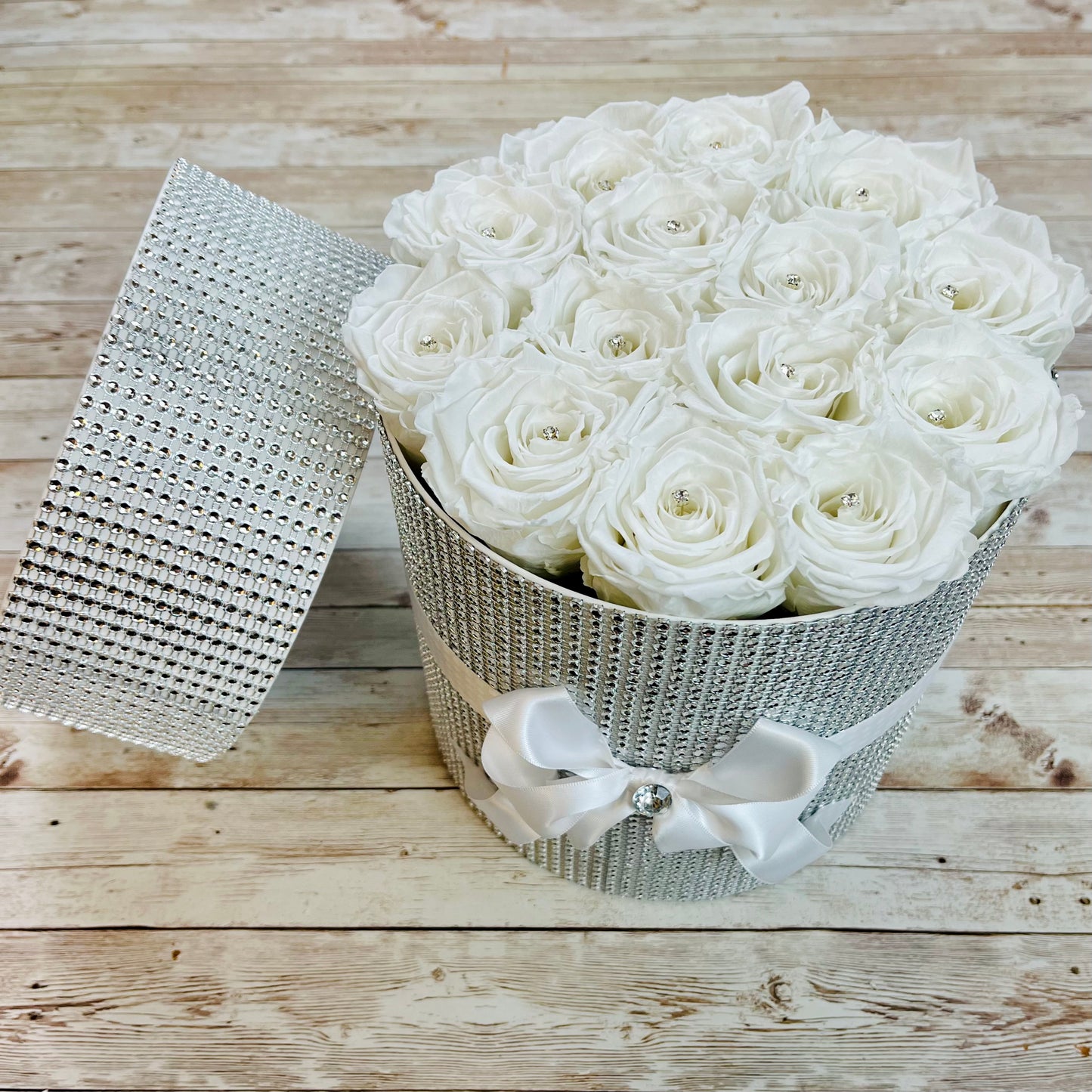 Infinity Roses - Ultimate Bling White Box - One Year Roses - White Roses - One Year Roses - Rose Colours divider-Angelic White
