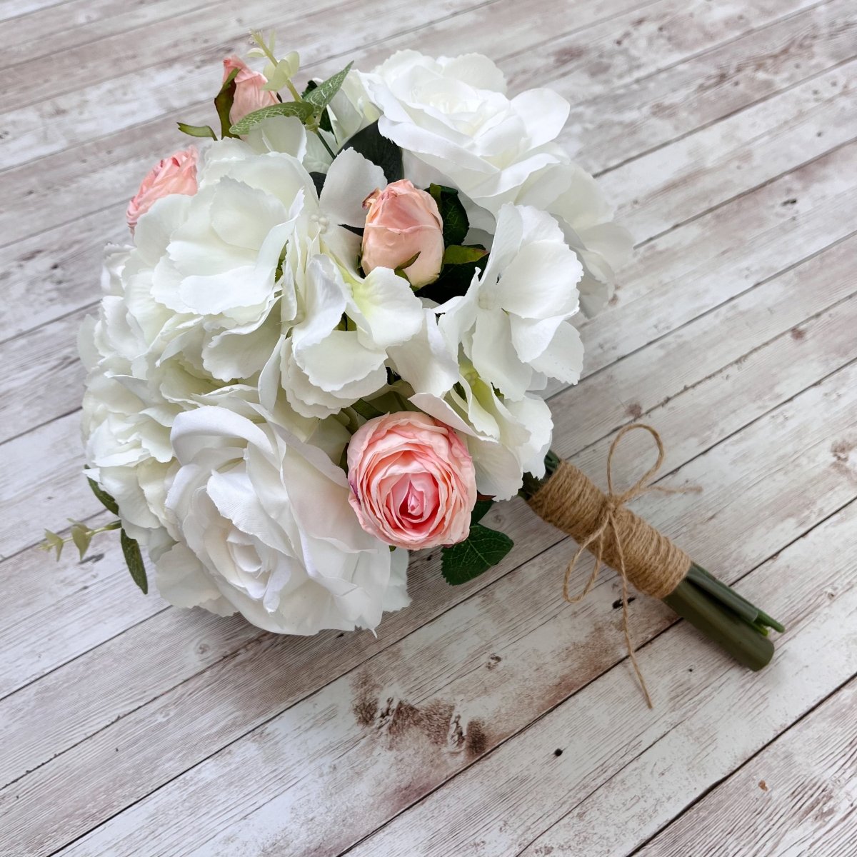 Blush Silk Wedding Bouquet - Pink and Ivory Artificial Wedding Bouquet - Hand Tied with Twine