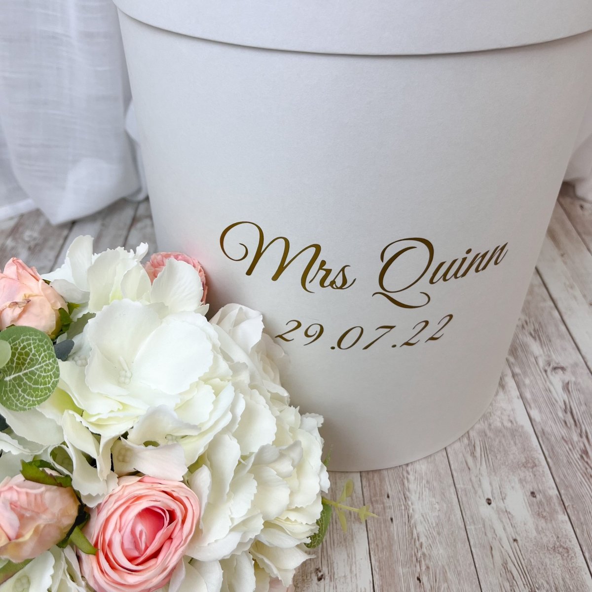 Blush Silk Wedding Bouquet - Pink and Ivory Artificial Wedding Bouquet - Personalised Wedding Keepsake Box