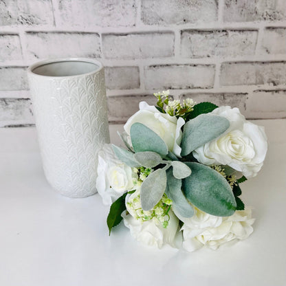 Artificial Rose Bouquet - Ivory Silk Flowers - Faux Arrangement out of vase