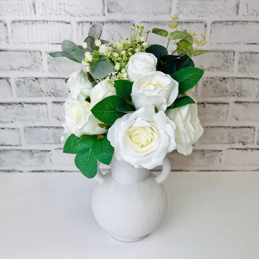 Faux Rose Bouquet - Ivory Silk Flowers - Artificial Rose Bouquet divider-Classic