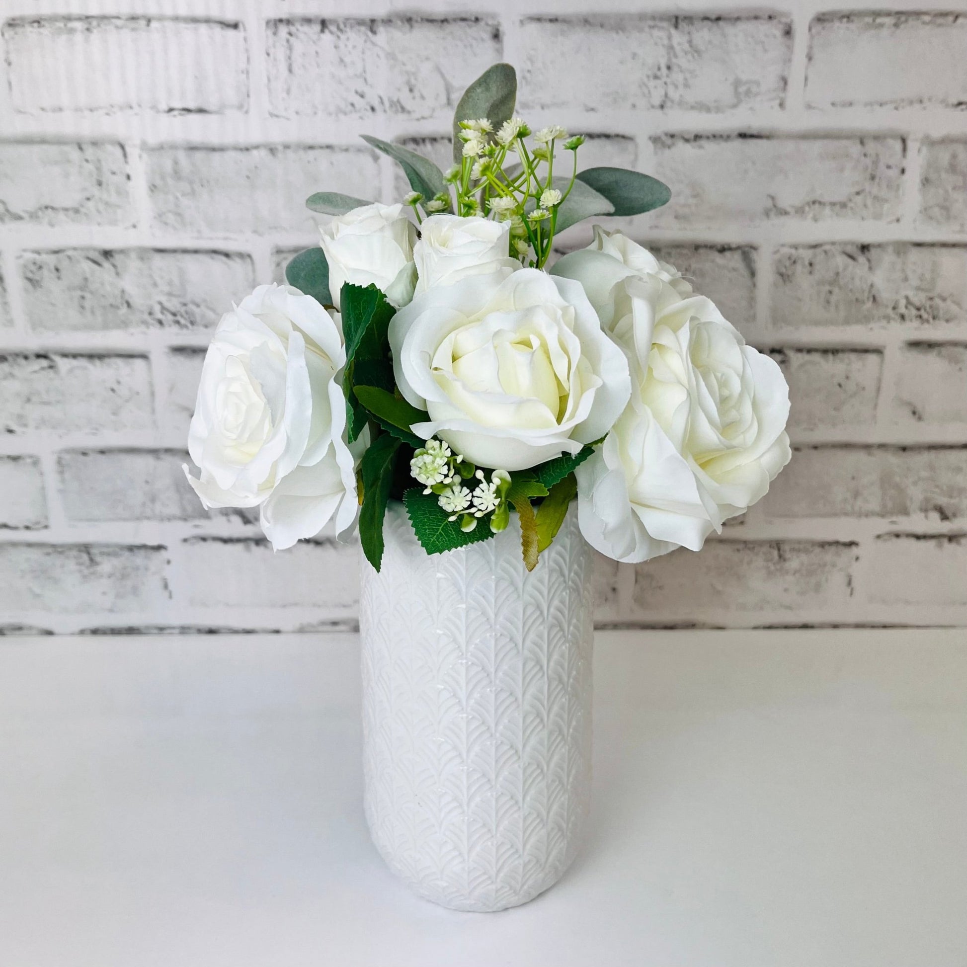 Artificial Rose Bouquet - Ivory Silk Flowers - Faux Arrangement divider-Petite