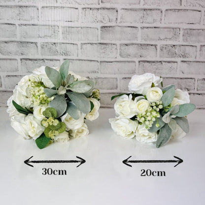 Artificial Rose Bouquet - Ivory Silk Flowers - Faux Arrangement - Sizes guide