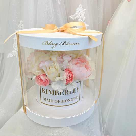 Artificial Silk Blooms Gift Box - Ivory and Blush silk flowers - personalised gift box - maid of honour gift