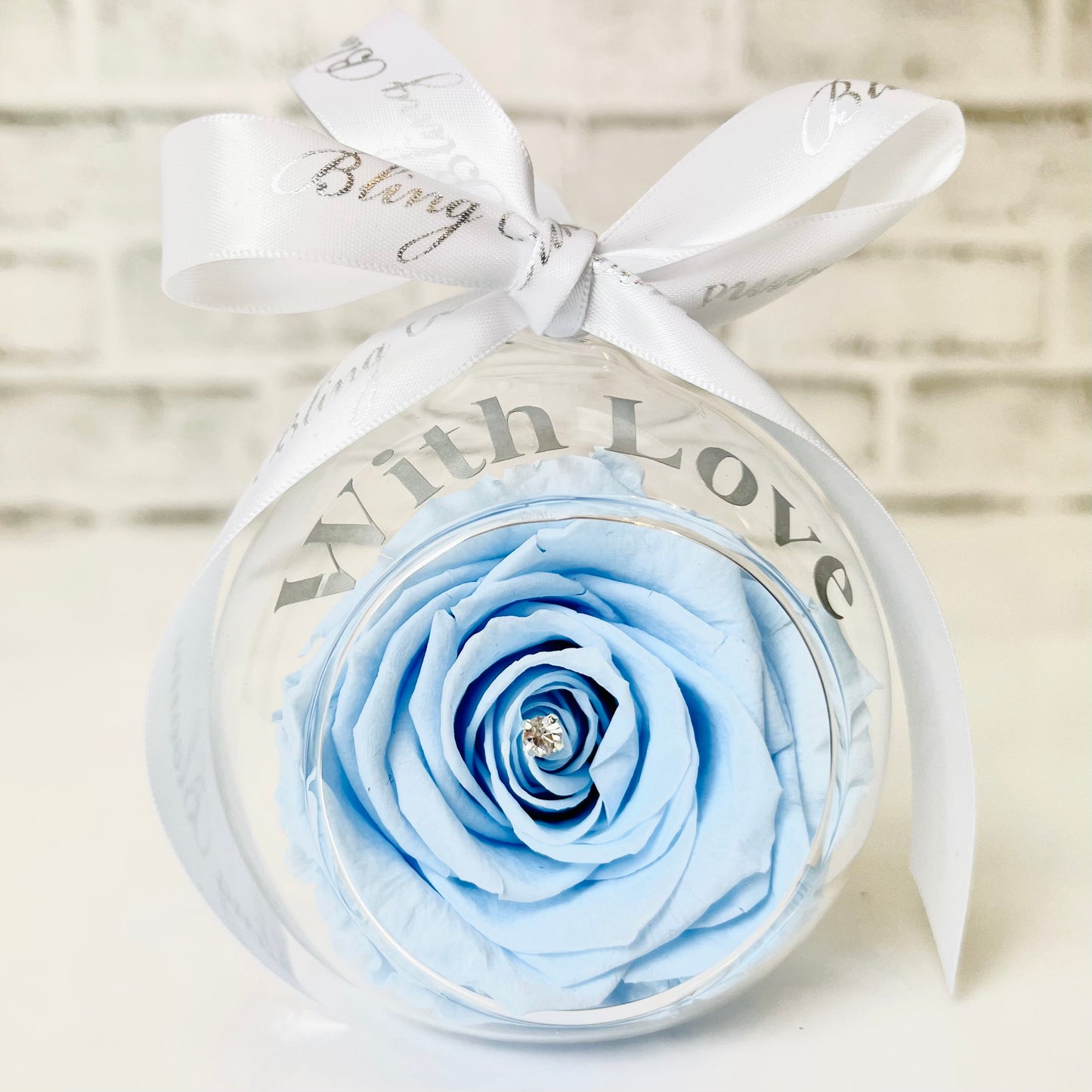 Baby Blue Infinity Rose Glass Bauble & Stand Set - Personalised Bauble - Rose Colours divider-Baby Blue