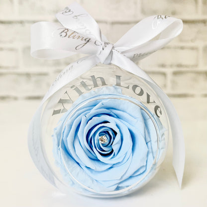 Baby Blue Infinity Rose Glass Bauble & Stand Set - Personalised Bauble - Rose Colours divider-Baby Blue