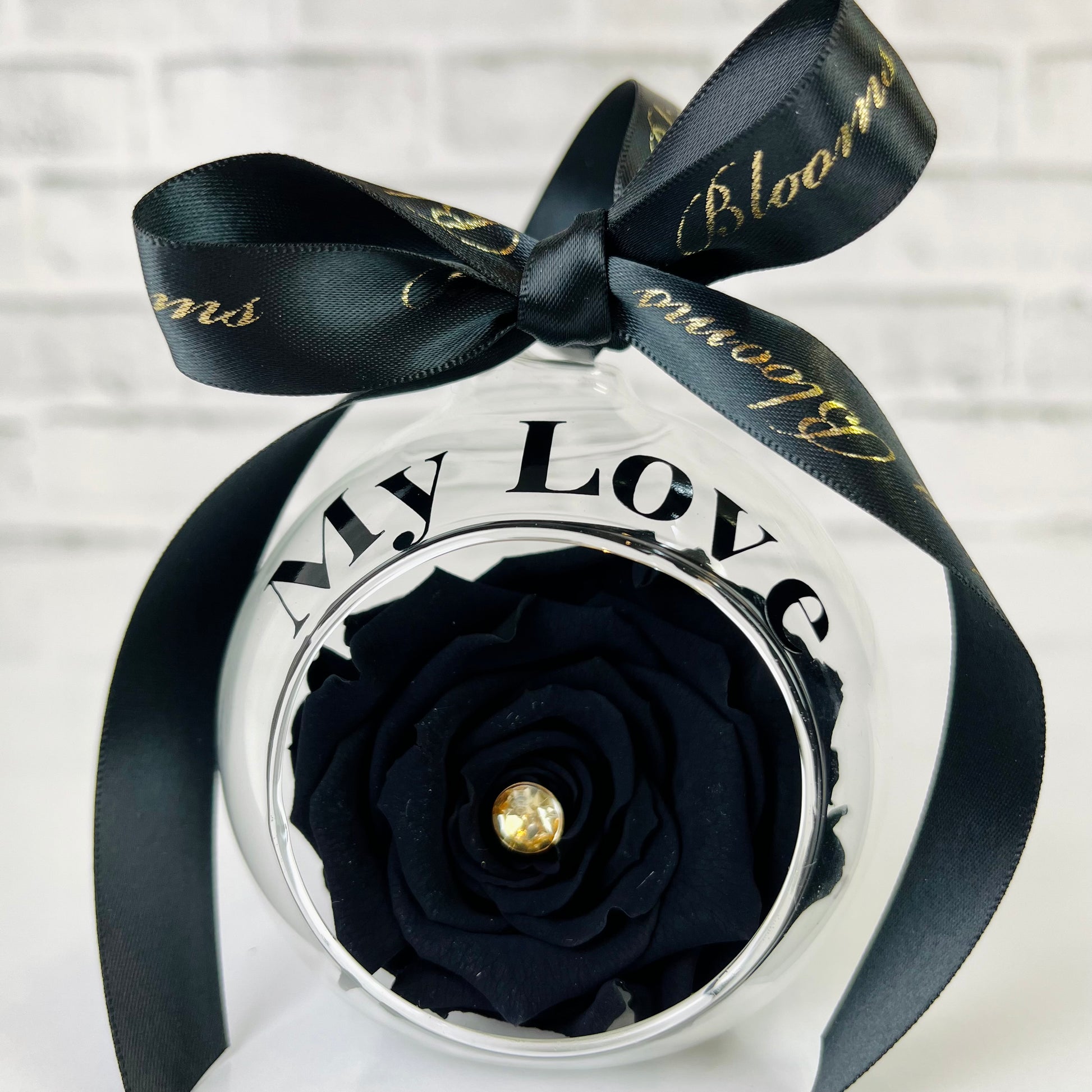 Midnight Black Infinity Rose Glass Bauble & Stand Set - Personalised Bauble - Rose Colours divider-Midnight Black